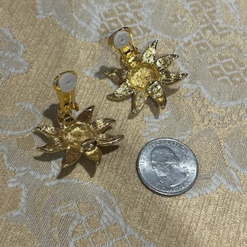 R.J. GRAZIANO Gold Rhinestone Sunburst Blue Stone EARRINGS - Picture 8 of 9